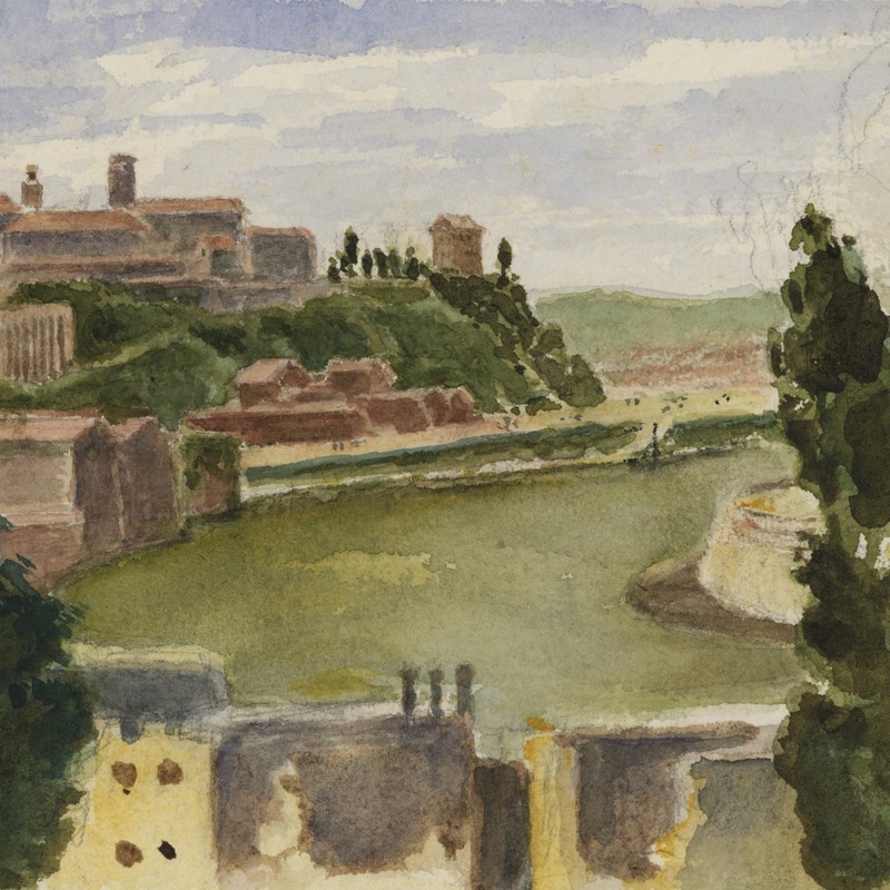 Port City Italy Landscape Impressionism Watercolor Unsigned Circa 1890