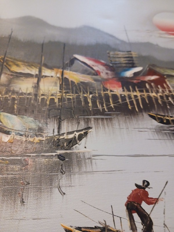 Canvas Art Work Ship Water Sunset Harbor Boat Dock See Description gallery