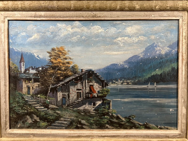 Italian School 19th Century Dolomites View Veneto Signed Oil on Panel Framed