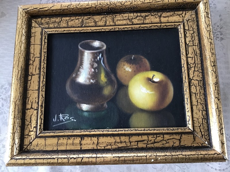 (3) Framed Still Life Oil Paintings, signed J. Ros- Fruits and Vegetables 6”x8” gallery