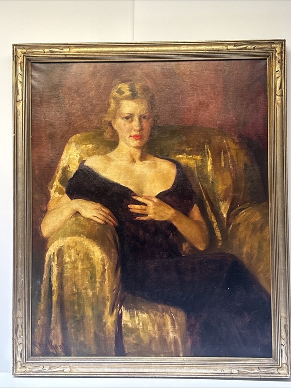 Antique Portrait Painting Pretty Woman Geza Kende Large Oil 1920’s Famous