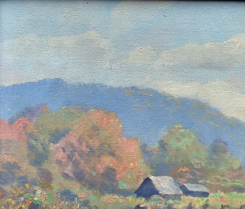 c.1920 Brown County Landscape with Haystacks By Isaac Meridith gallery
