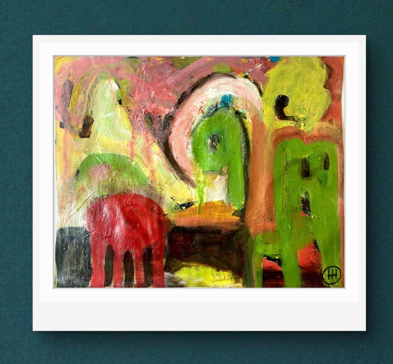 Original Colorful Abstract 11×14 Acrylic Painting on Paper, Holly Hammond