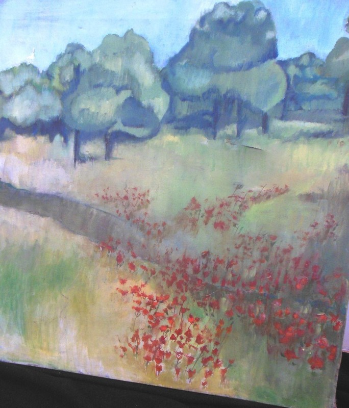 (2) 1947 Impressionistic Oil Landscape Poppy Field Painting Pair sgnd Amy Case gallery