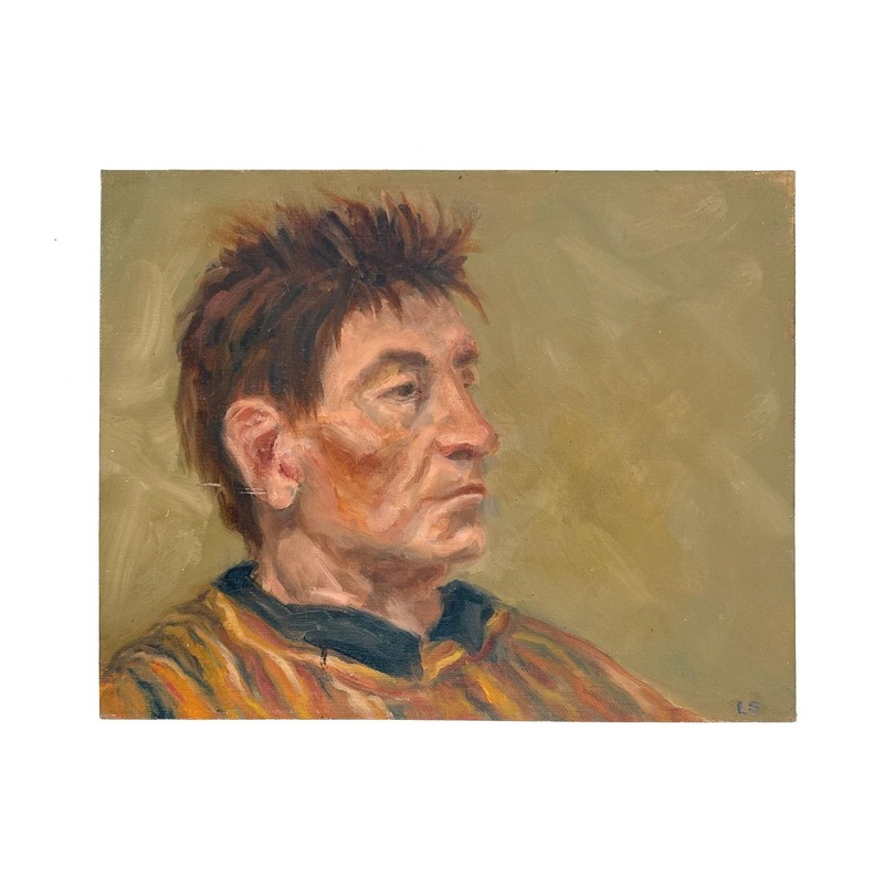 Vtg Oil Portrait Student Study Canvas Board Signed LS Male Side Profile Painting