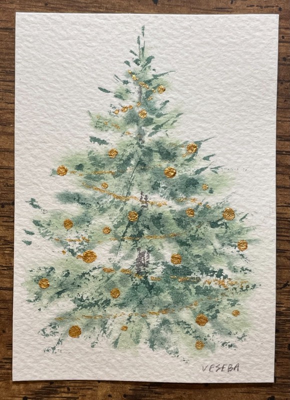 ACEO Original Watercolor Nature Christmas Tree – 2.5×3.5 in – NEW