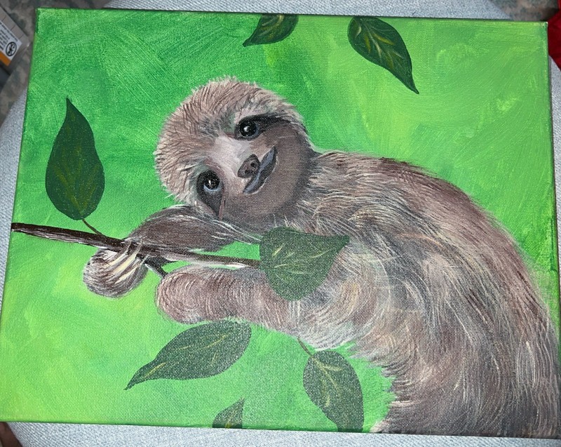 Hand Painted Sloth On Canvas 11 By 14