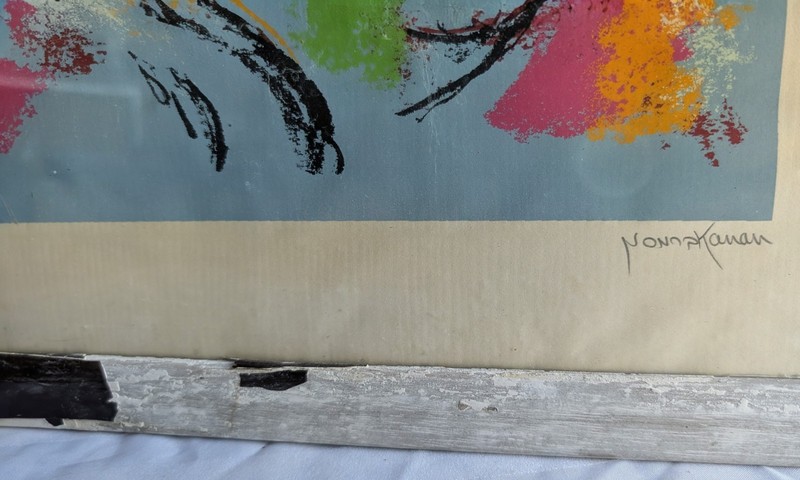 Chanan Abramson Original Lithograph Israeli Figurative Art Signed Framed 27x18 gallery