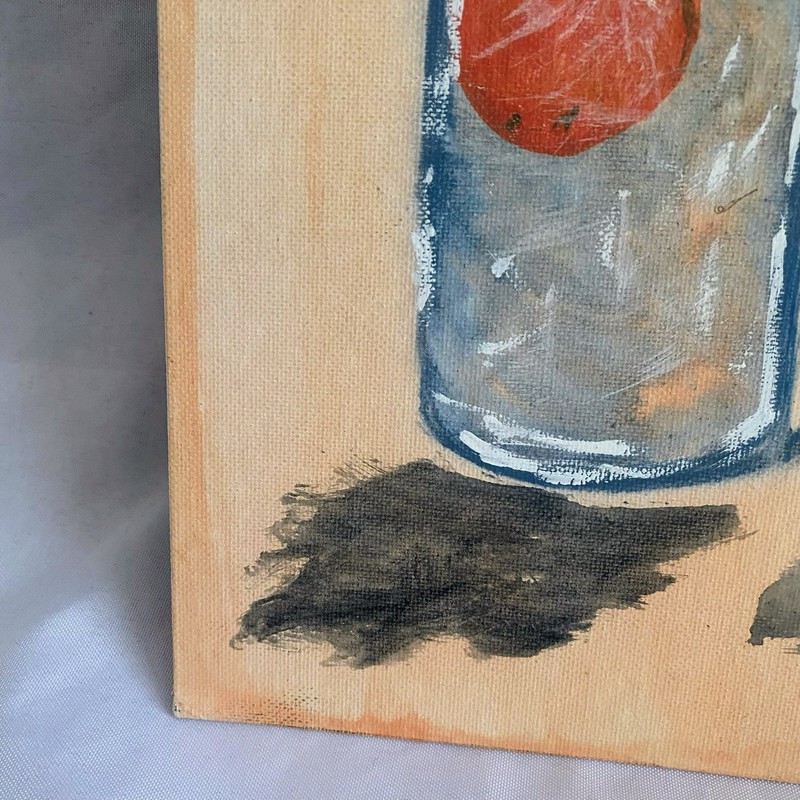 Signed Original Acrylic Still Life Painting on Canvas Fruit Jars Folk Art 14x11 gallery