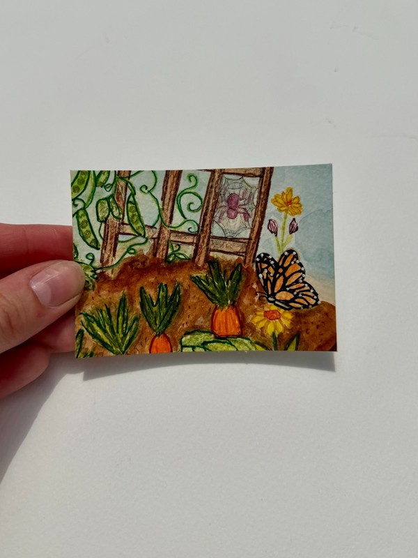 Original ACEO Watercolor Series Vegetable Garden Butterfly PaletteandPage Bugs