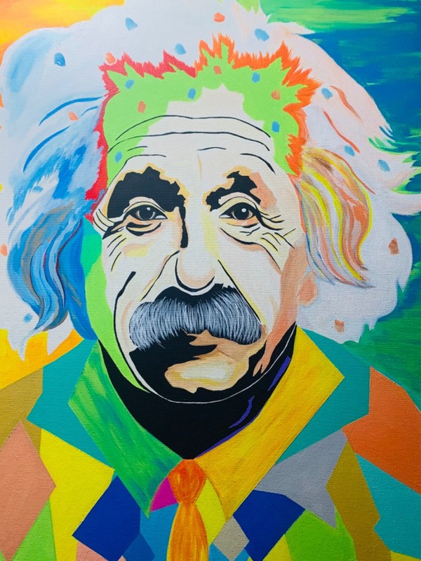 24 x 36 Whimsical Painting of Scientist Albert Einstein, Gallery Finished!