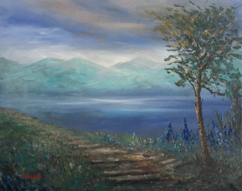 FOREST LANDSCAPE PAINTING-OIL ON CANVAS ART BY GINA VANN 16in x 20in UNFRAMED