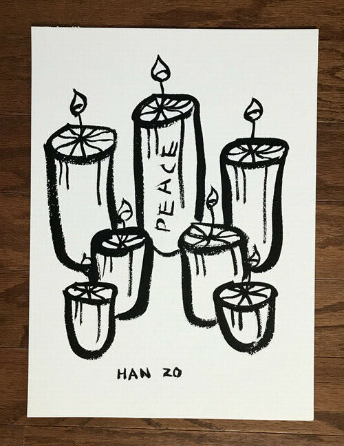 Peace 3, Candle, Holiday Gift, Christmas, Original Drawing, Ink, 11×15 inch, Art