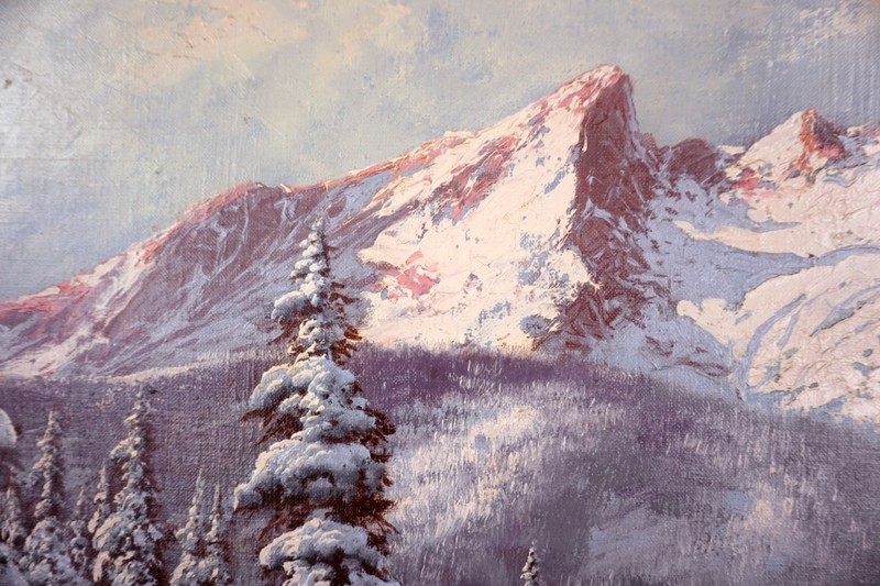 Winter's Snowy Tatra Mountains with Pines and Stream by Laszlo Neogrady gallery