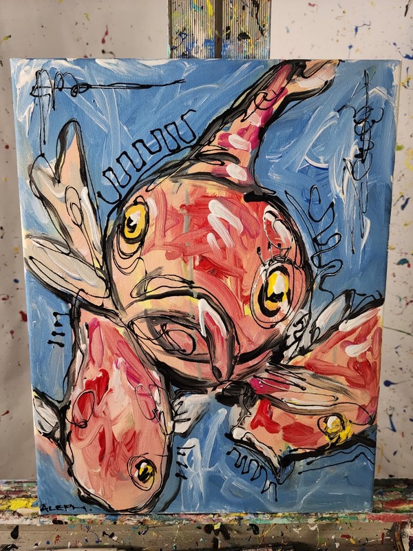 Aleph Original Art Koi Fish 14x11 Abstract Expressionist Animals Painting Canvas gallery