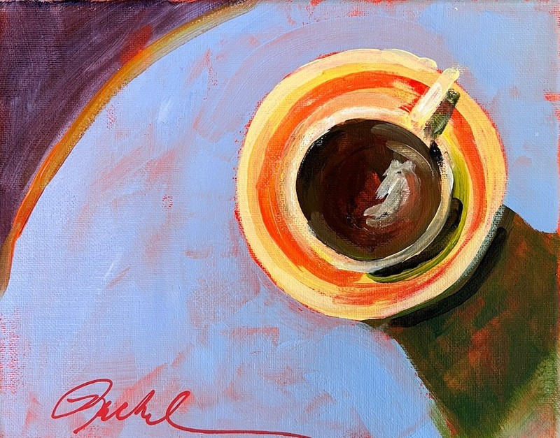 8 X 10 Acrylic Abstract Coffee Cup Modern Art Original Painting