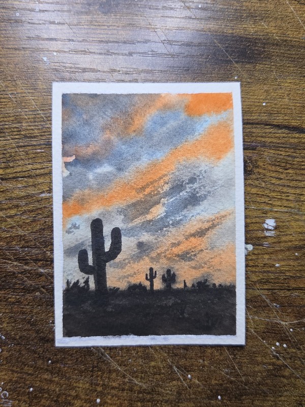 ACEO watercolor Painting Beautiful Desert Sunset (2.5×3.5 inches)