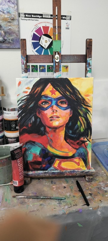 Original Abstract Super Hero Woman 14 x 11 Canvas Wall Painting gallery