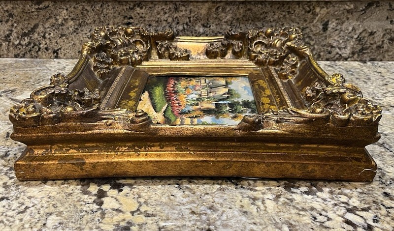 Vintage Oil Painting On Board Ornate Heavy Gold Frame English Cottage gallery