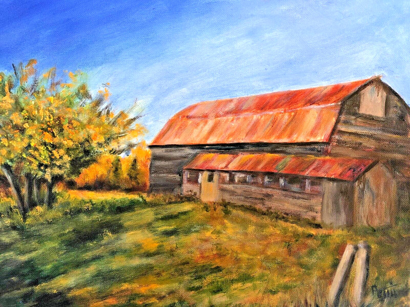 Old Barn, Farm Setting, Rural Landscape, Original Oil Painting – IMPRESSIONIST