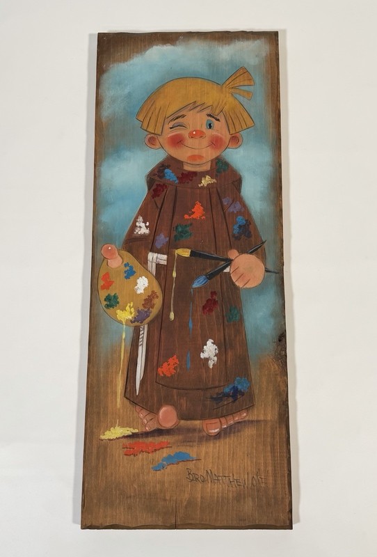 Rare Vintage Bro Brother Matthew OSF Friar Self Portrait Oil on Wood Painting