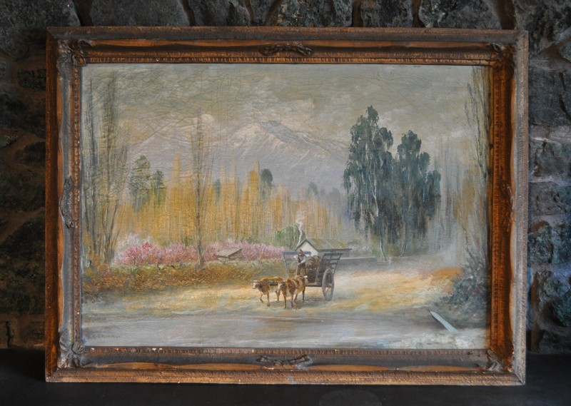 Lg Painting Country Landscape Oxen Cart – Chile – Harald Kurt Knut Ekwall 1873-
