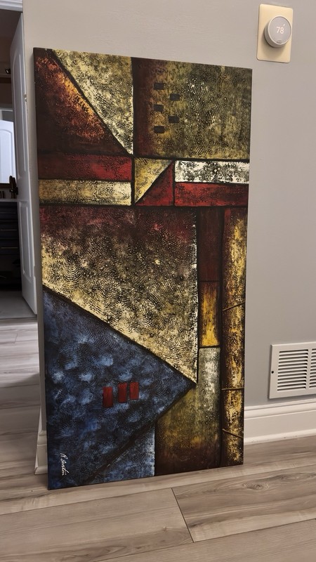 Vintage R. Benton Geometric Abstract Oil Painting 1980s Couture’s Fine Decor
