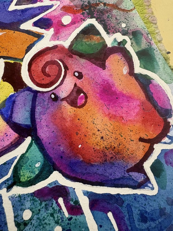 Pokemon 9x12 Watercolor painting original Clefable Evolutions and signed gallery