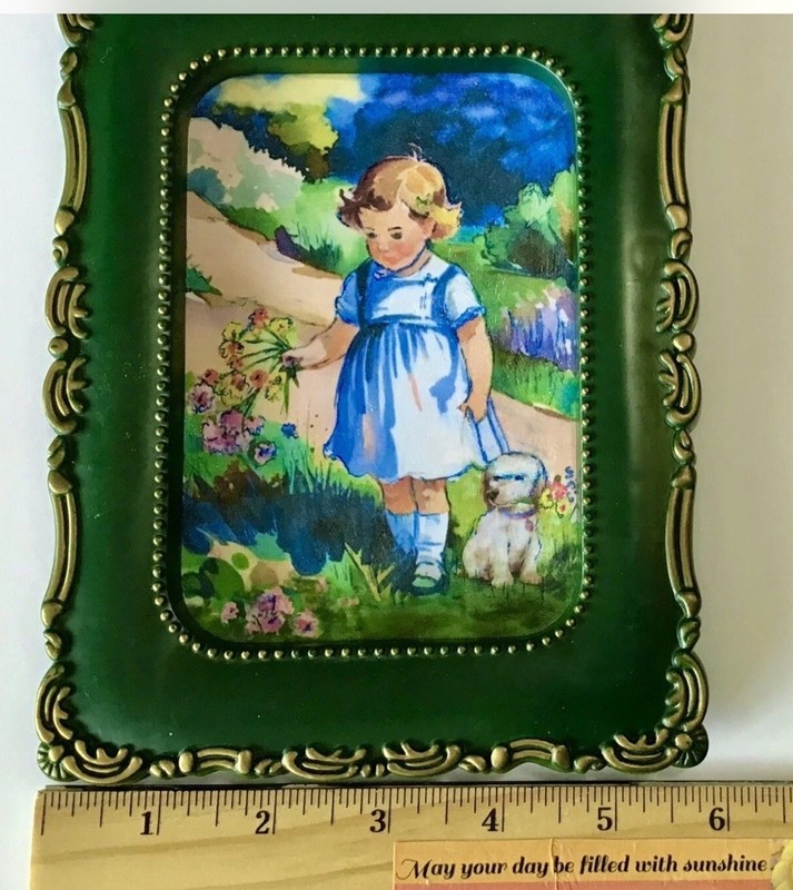 Framed 5×7 Painting By Sibley LITTLE GIRL PICKING FLOWERS Original Signed Print
