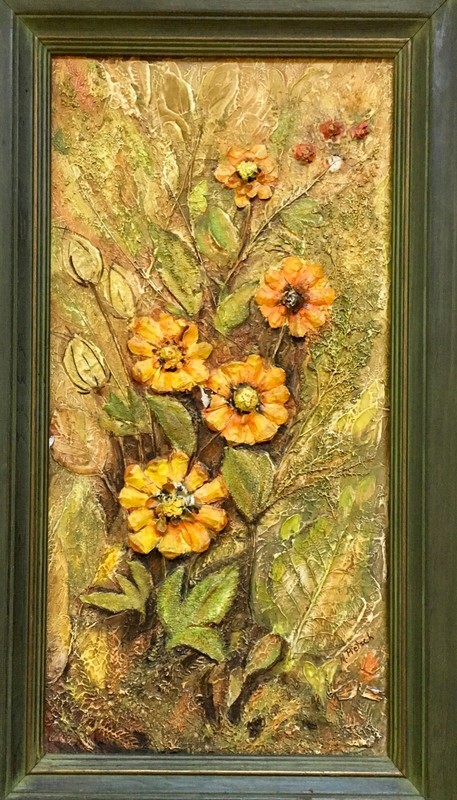 Vintage 60s Original Chunky Floral Flower Still Life Impasto Oil Painting Signed gallery