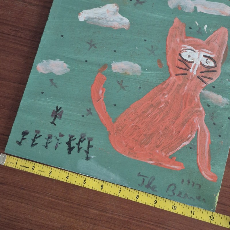 Outsider Art Orange Cat On Plywood By The Beaver Robert Beaverland gallery