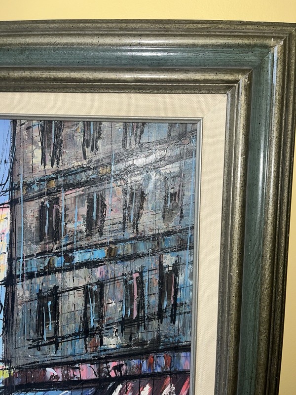 Huge MCM H. Duchamp TEXTURED Oil Painting On Canvas Parisian Street Scene 56x32” gallery