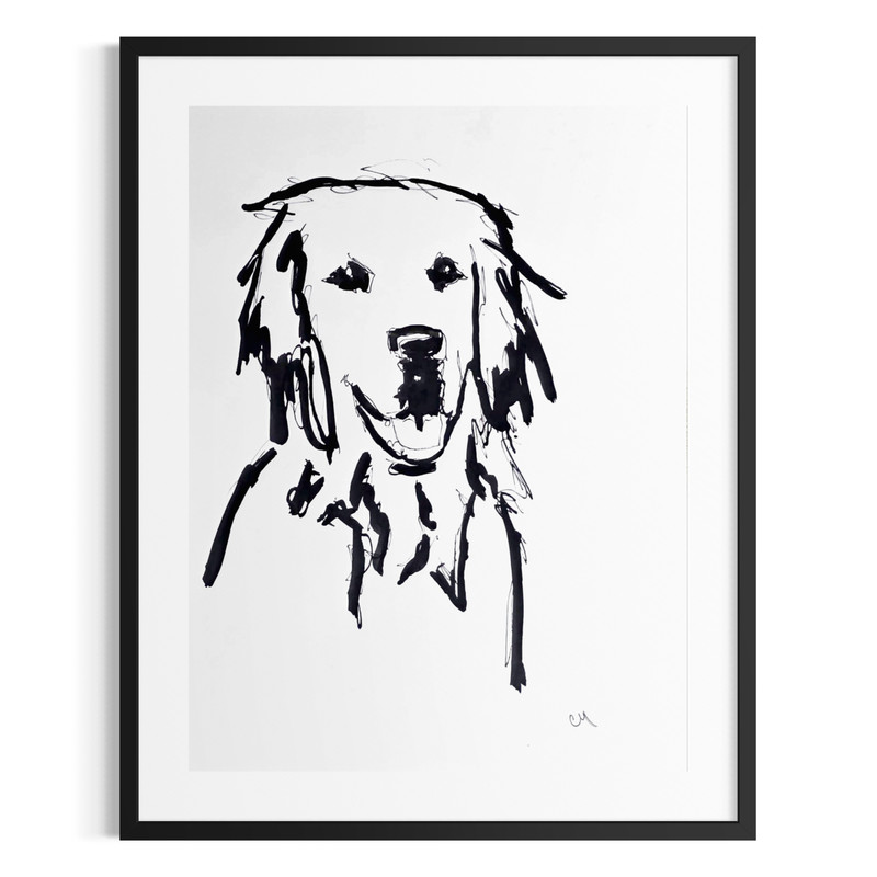 Original Acrylic Ink 9×12 Abstract Dog Portrait Signed Black White Wall Art