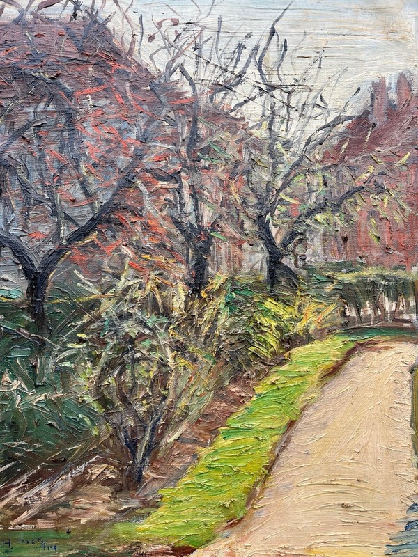 Impressionist Spring Landscape Path Houses Belgium Ghent March 1948 gallery