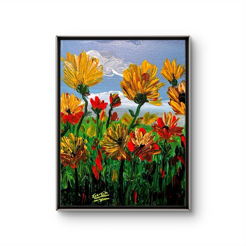 Original Hand Painted 11×14 Landscape Acrylic Canvas Bright Sunflower Field Art