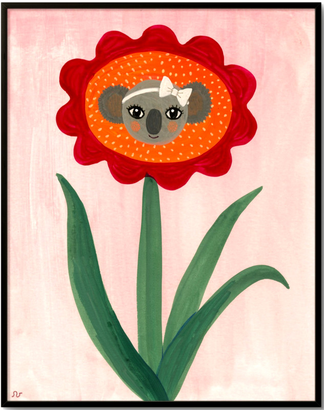 Koala Flower Creature Painting, Fantasy Animal Art 8×10