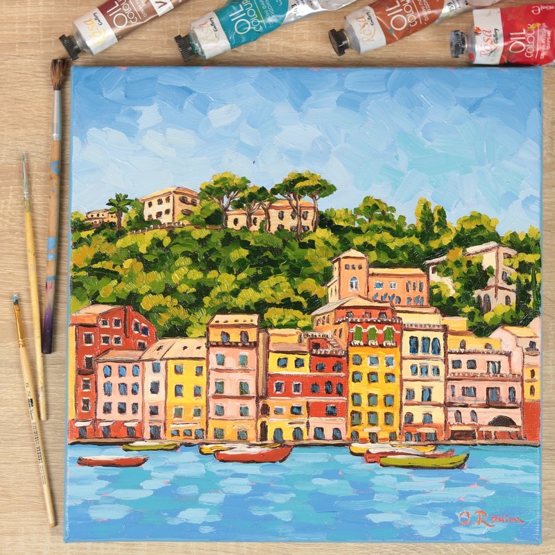 Oil Painting Original Landscape Colorful Mediterranean Wall Art Italian Coast gallery