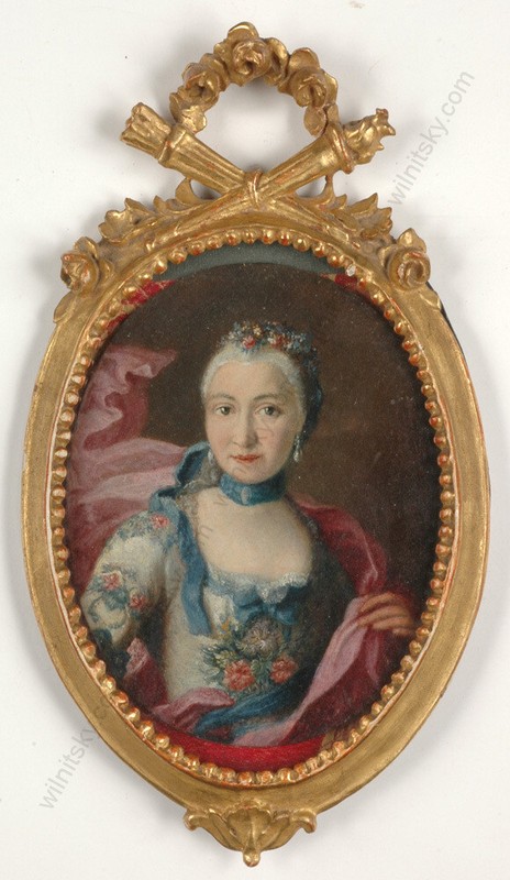 «Portrait of a court lady», important German oil on copper miniature!!, ca. 1745