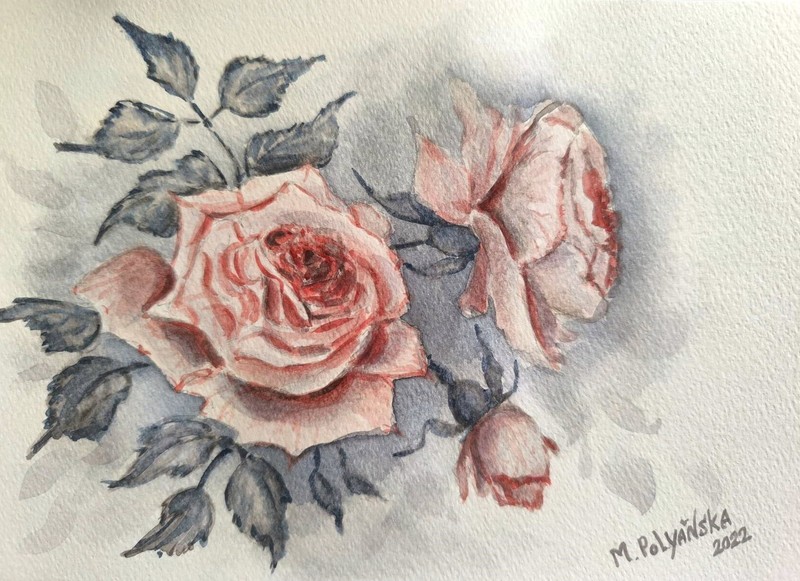 Flowers RED ROSES Original Artwork Painting Floral Landscape Arts Signed Gift A5 gallery
