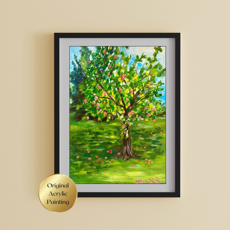 Apple Tree Acrylic Painting Original Art Fruit Tree Wall Art Kitchen Decor 5x7 gallery