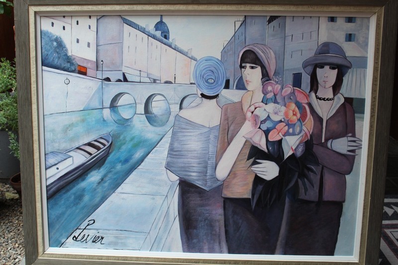 Charles Levier (French, 1920-2003) “Women by the Seine River”, Signed gallery