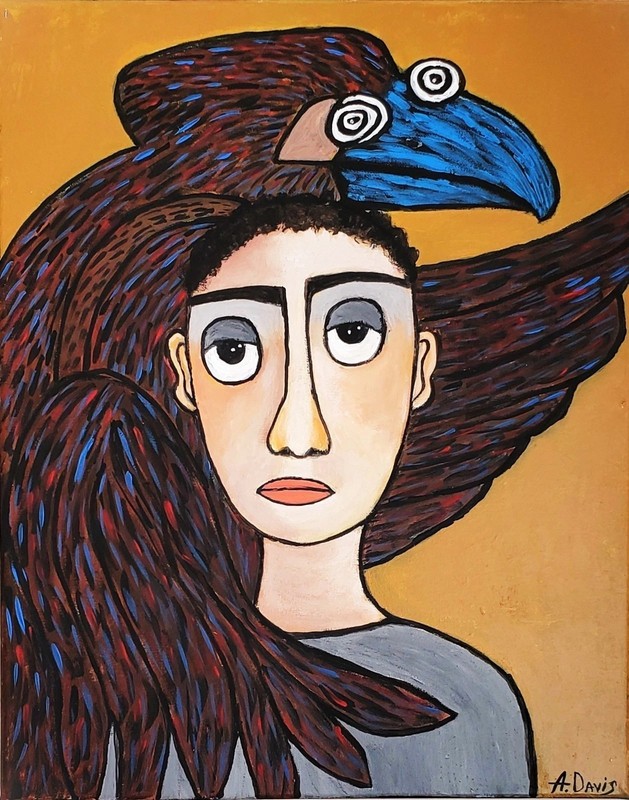 A. Davis 20″ x 16″ Painting Portrait Modern Street Pop Outsider Art Figurative