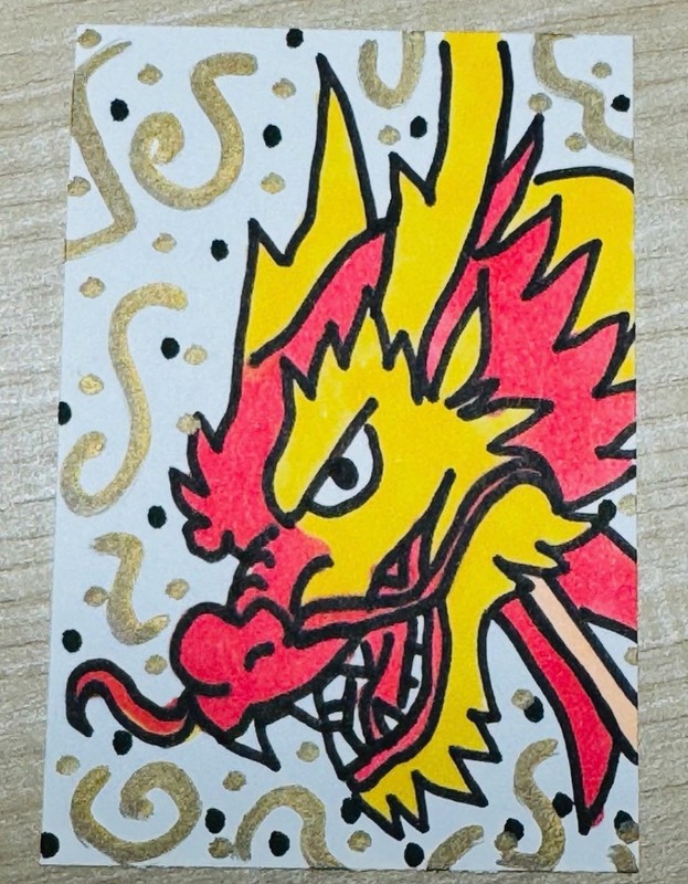 ACEO Miniature Art Piece- Dragon Act- Chinese New Year-Original-Caroline Hanold