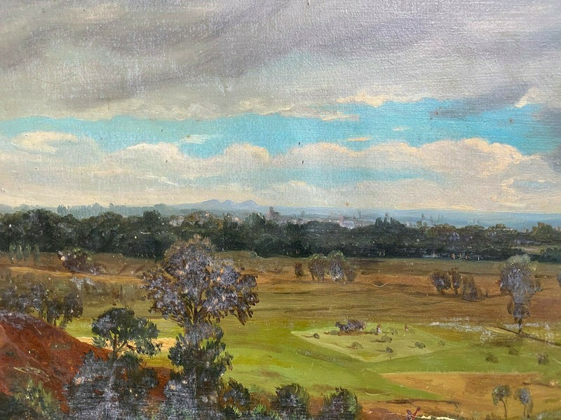 Oil Painting on Paper 1877 Unclearly Signed Fieldwork Grafenberg City Oil