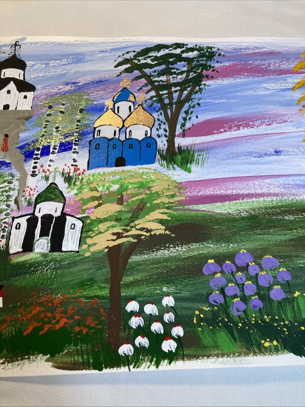 Original Painting Russian Eastern Orthodox Church Flower Tree Country Landscape gallery