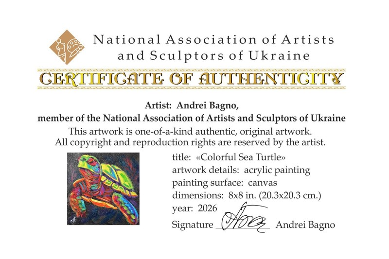 Colorful Sea Turtle Ocean Wall Art Marine Animal Canvas Painting Ukraine Artist gallery