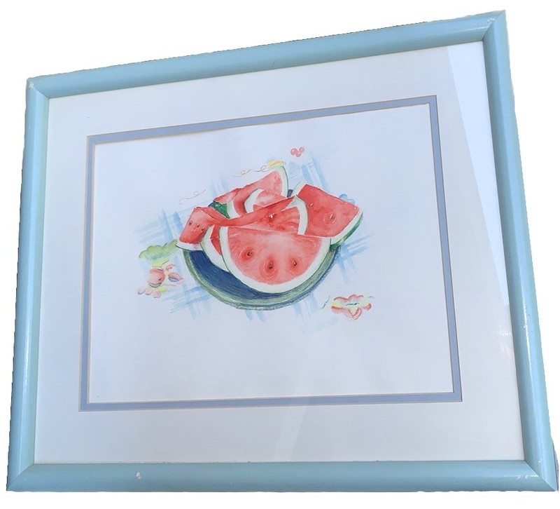 VTG Watermelon Still Life Fruit Watercolor Custom Matted Framed 17 3/8”T 21.5”W gallery