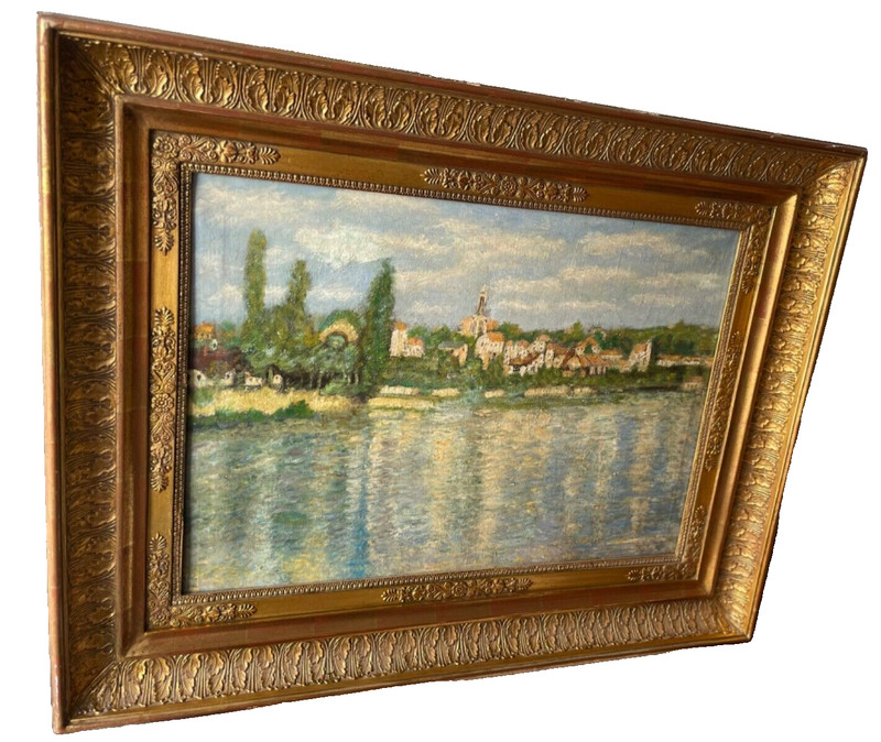 CLAUDE MONET ? 19th - GREAT IMPRESSIONIST ANTIQUE OIL / CANVAS - RIVER LANDSCAPE gallery