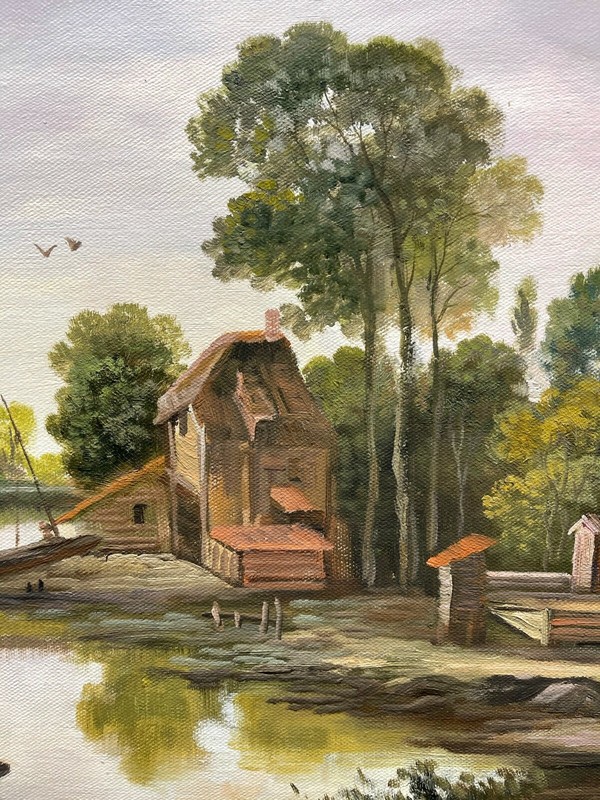 100% hand-painted river and village 36x24 inch oil paintings The classical field gallery