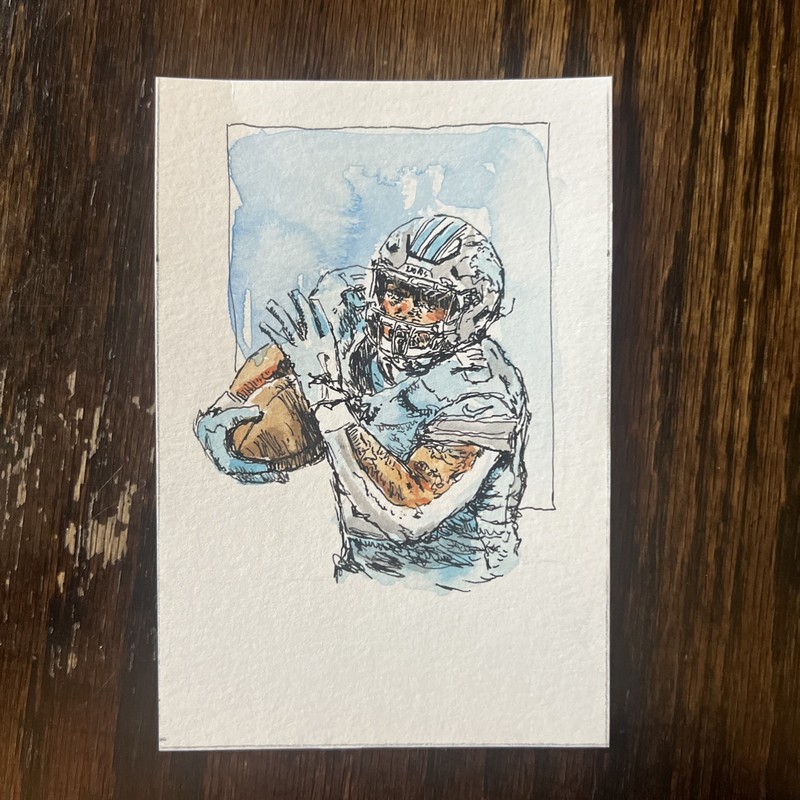 David Montgomery #5 Detroit Lions Original Ink Watercolor Art 4×6 In